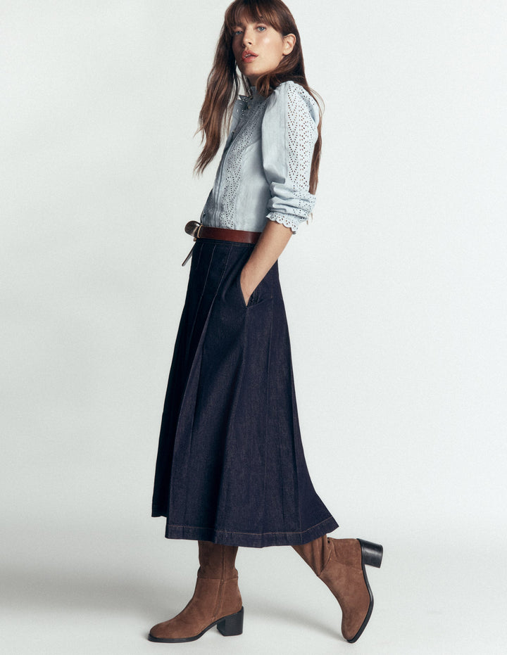 Aya Midi-Jeansrock-Indigo