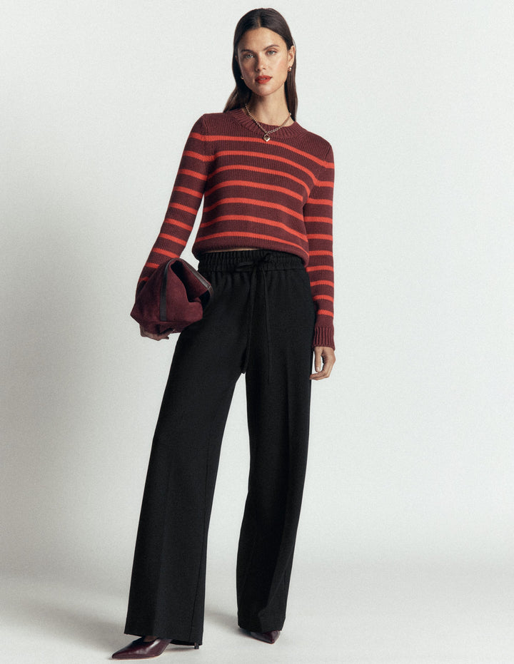 Pantalon Greenwich en point de Rome à nouer-Noir