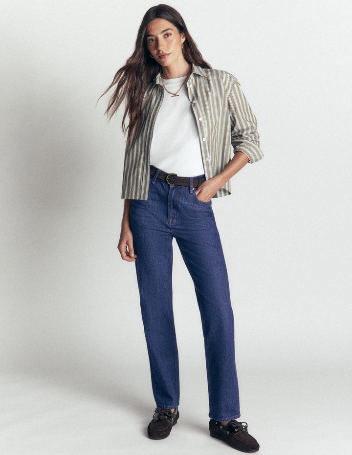 Jeans mit hohem Bund und geradem Bein-Indigo Waschung
