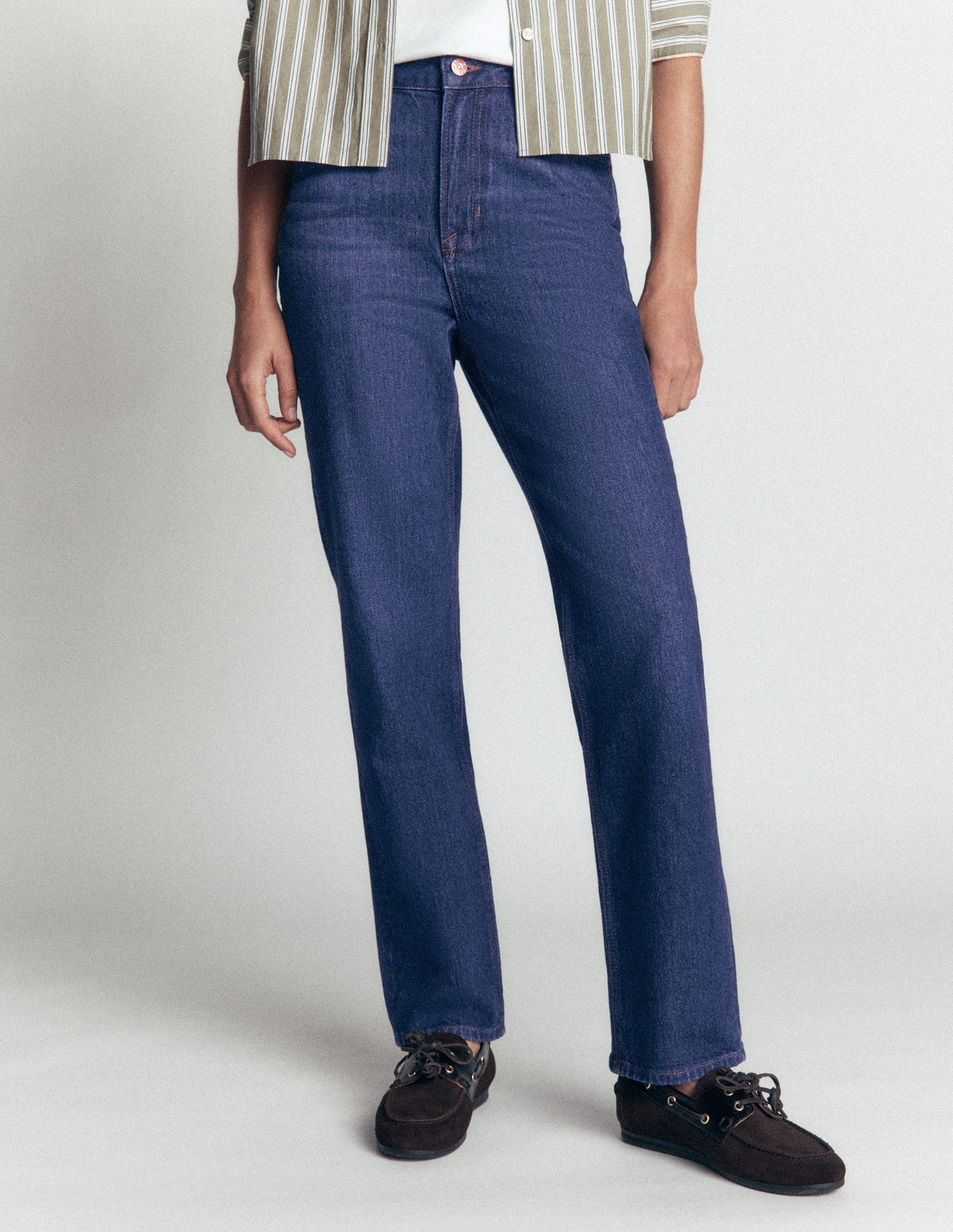 Jeans mit hohem Bund und geradem Bein-Indigo Waschung-4