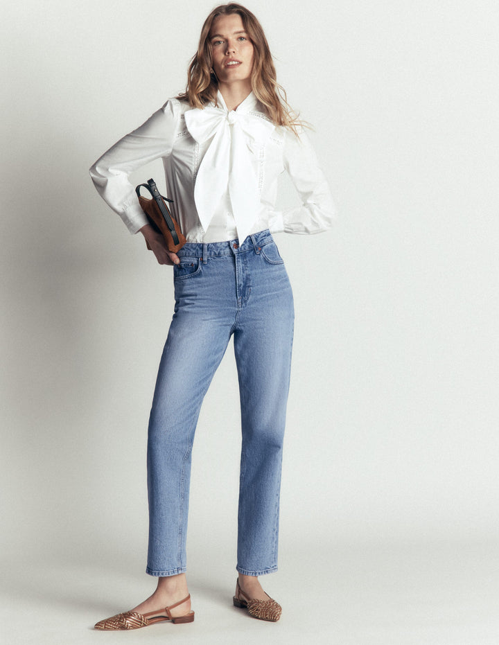 Jeans mit hohem Bund und geradem Bein-Ausgeblichene Optik