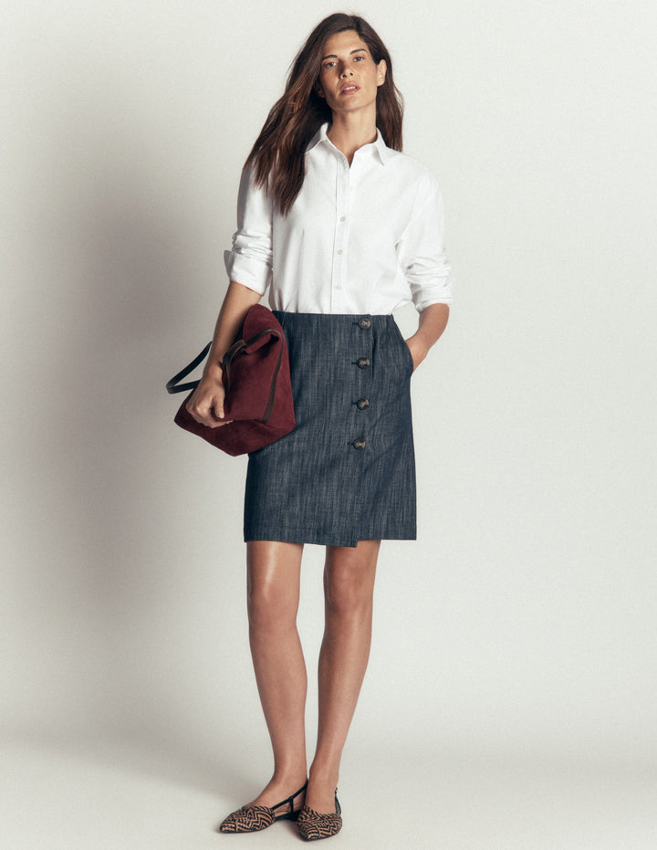 Evelyn Twill-Wickelrock mit Knopfleiste-Indigo Twill