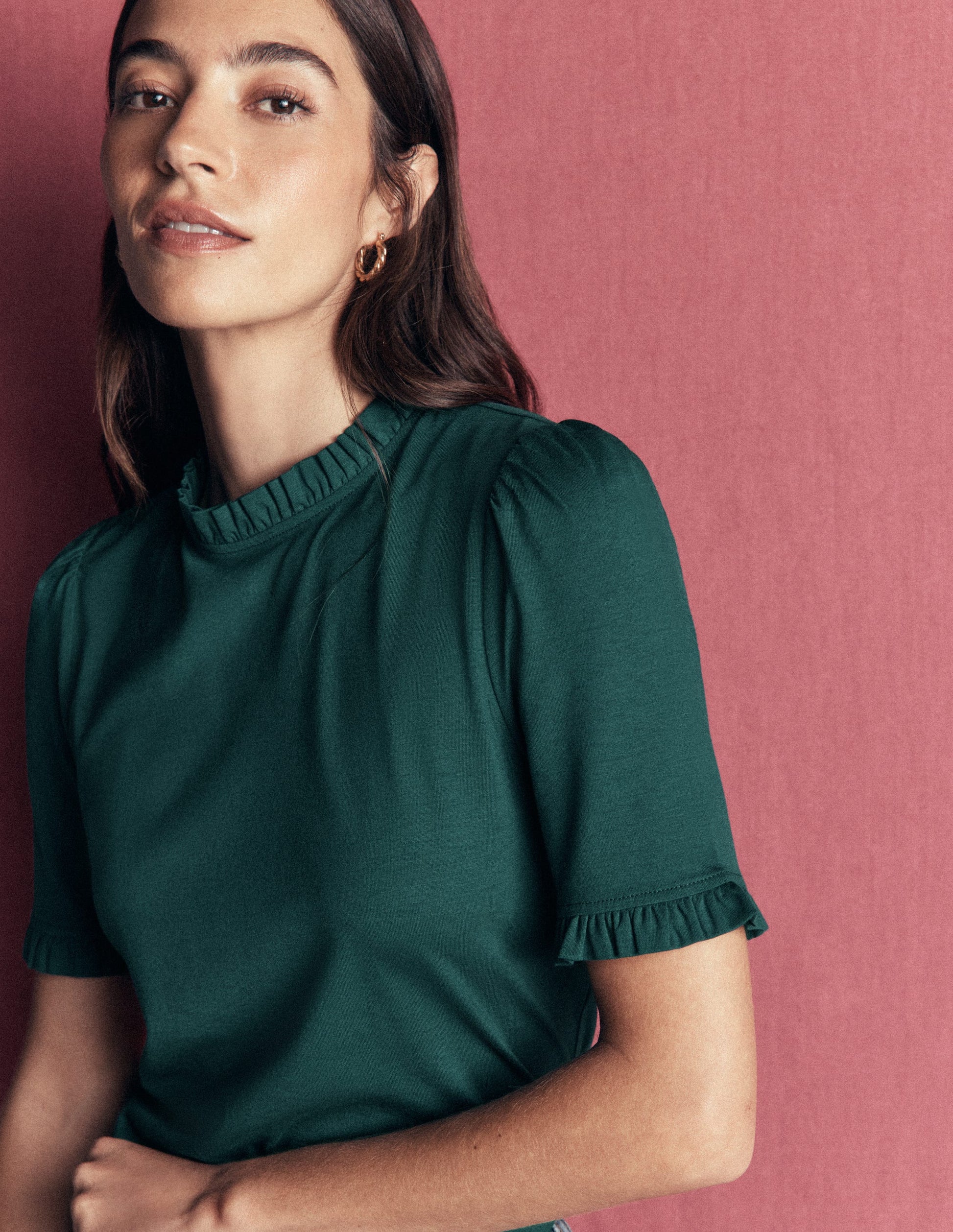 Superweiches T-Shirt mit Rüschendetail-Seegras-1