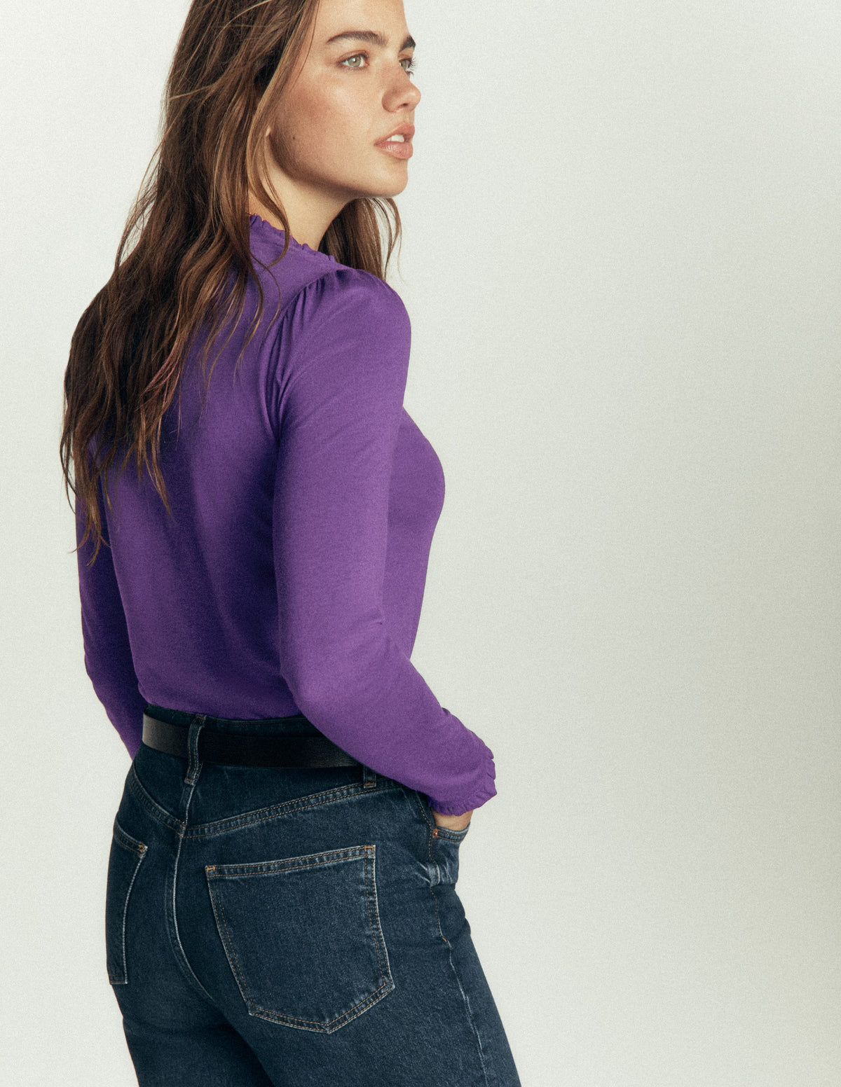 Superweiches Henley-Oberteil mit Rüschen-Calla-Lilie Violett - Image 3