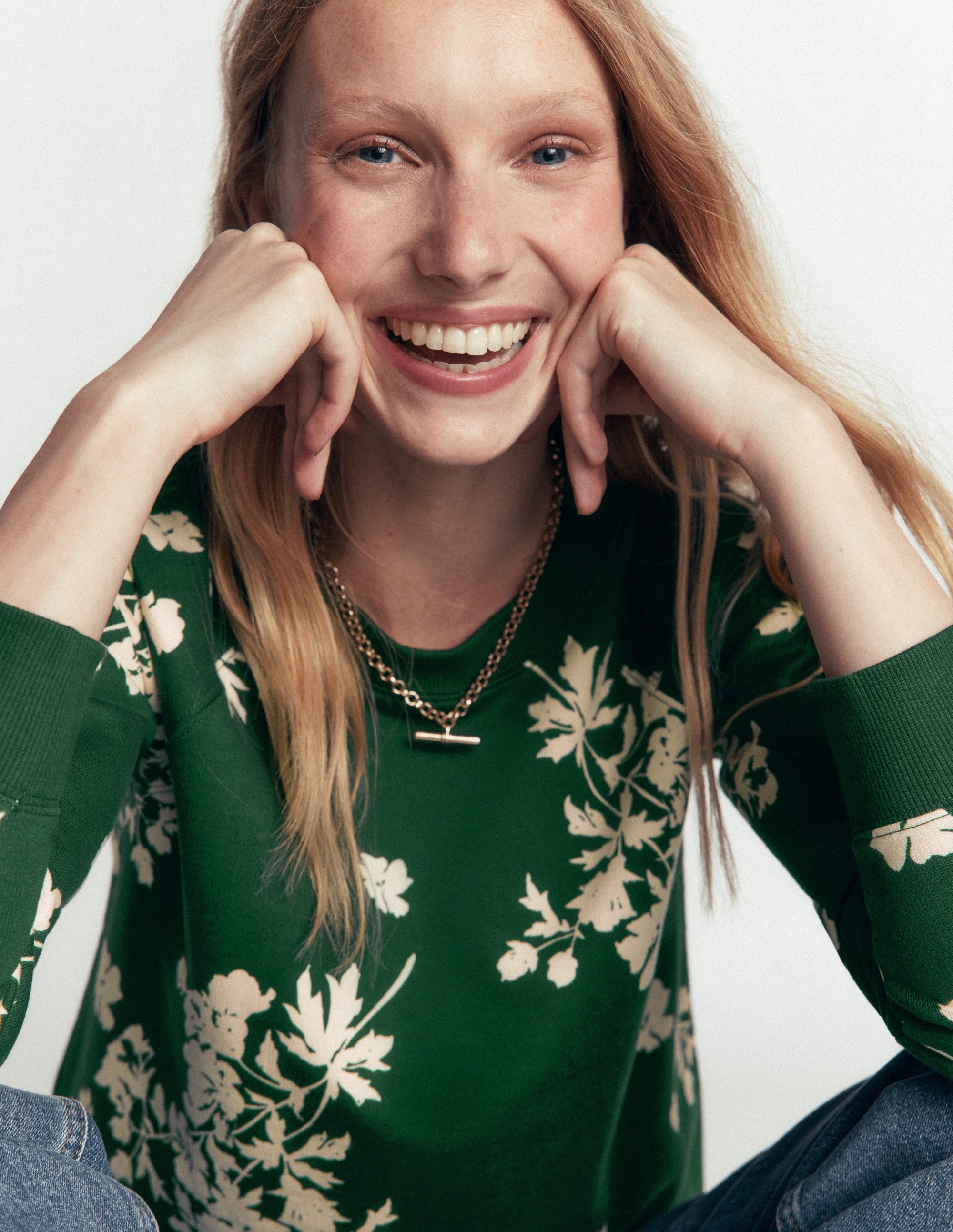Rosa Bedrucktes Sweatshirt-Jägergrün, Einzelne Blumensträuße - Image 2