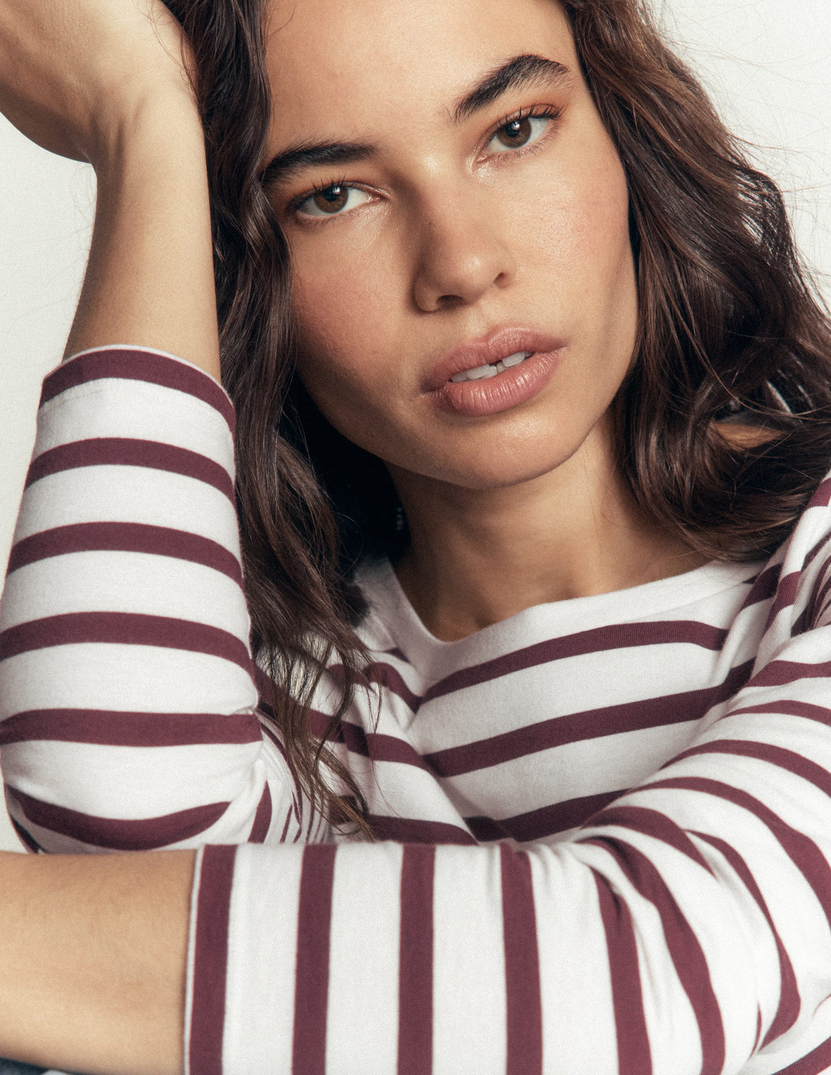 Olivia Langärmliges Bretonshirt-Naturweiß und Bitterschokolade-2