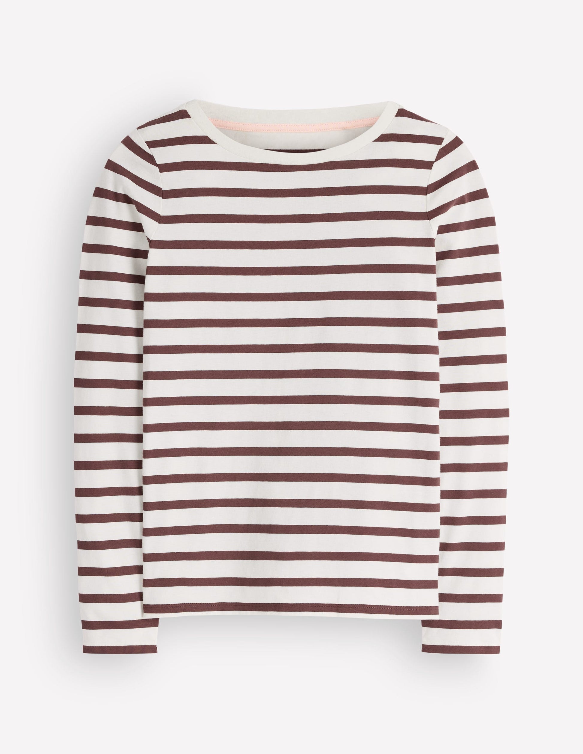Olivia Langärmliges Bretonshirt-Naturweiß und Bitterschokolade-4