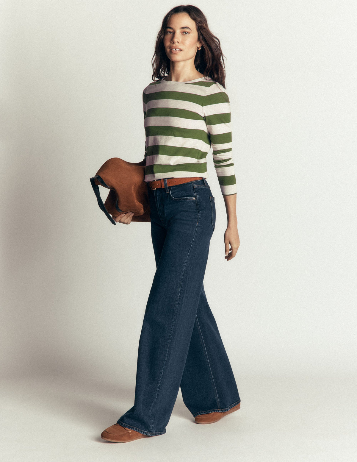 Olivia Long Sleeve Breton-Chive, Oatmeal Melange Stripe - Image 2