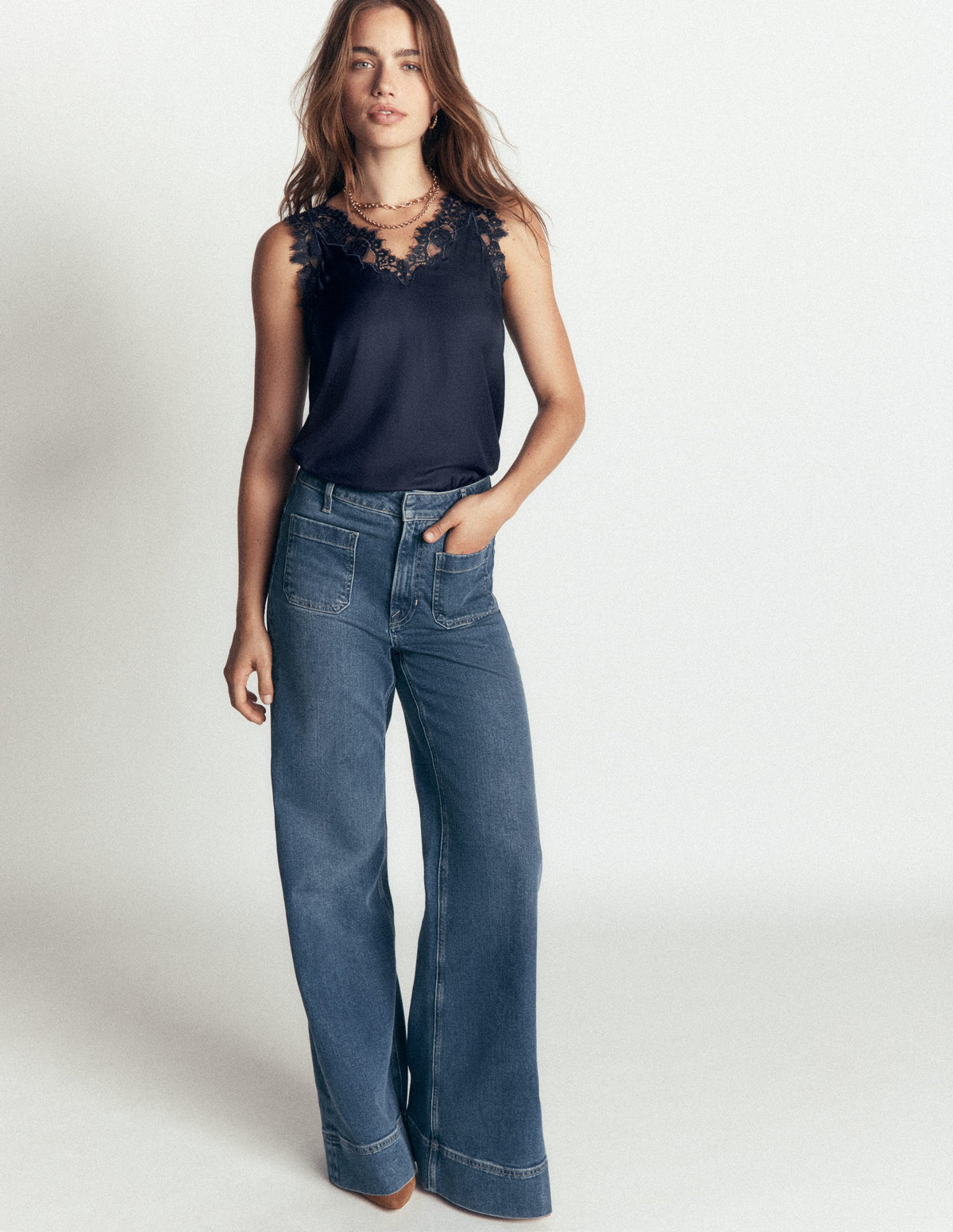 Ara Camisole-Top aus Seidenmischung mit Spitze-Französisches Marineblau-4