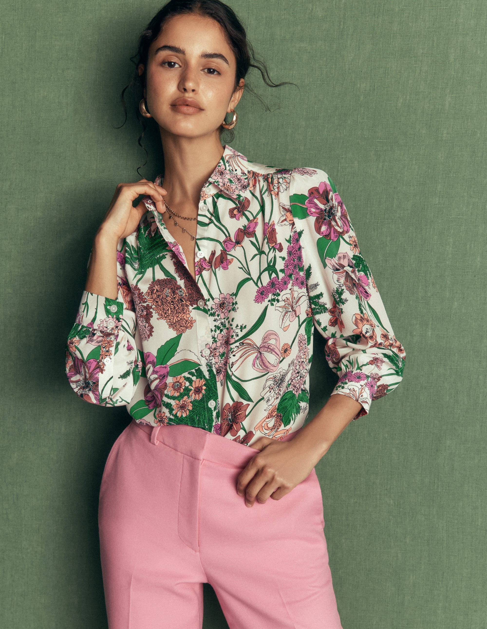 Sara Silk Shirt-Ivory, Whimsical Flora - Image 2