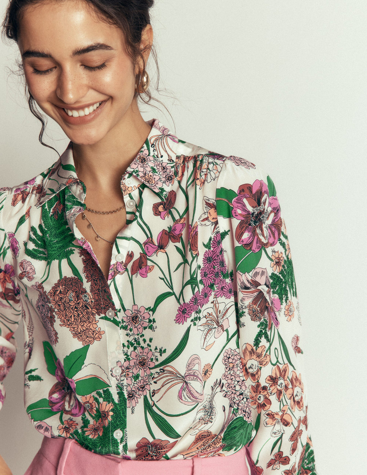 Sara Silk Shirt-Ivory, Whimsical Flora - Image 3