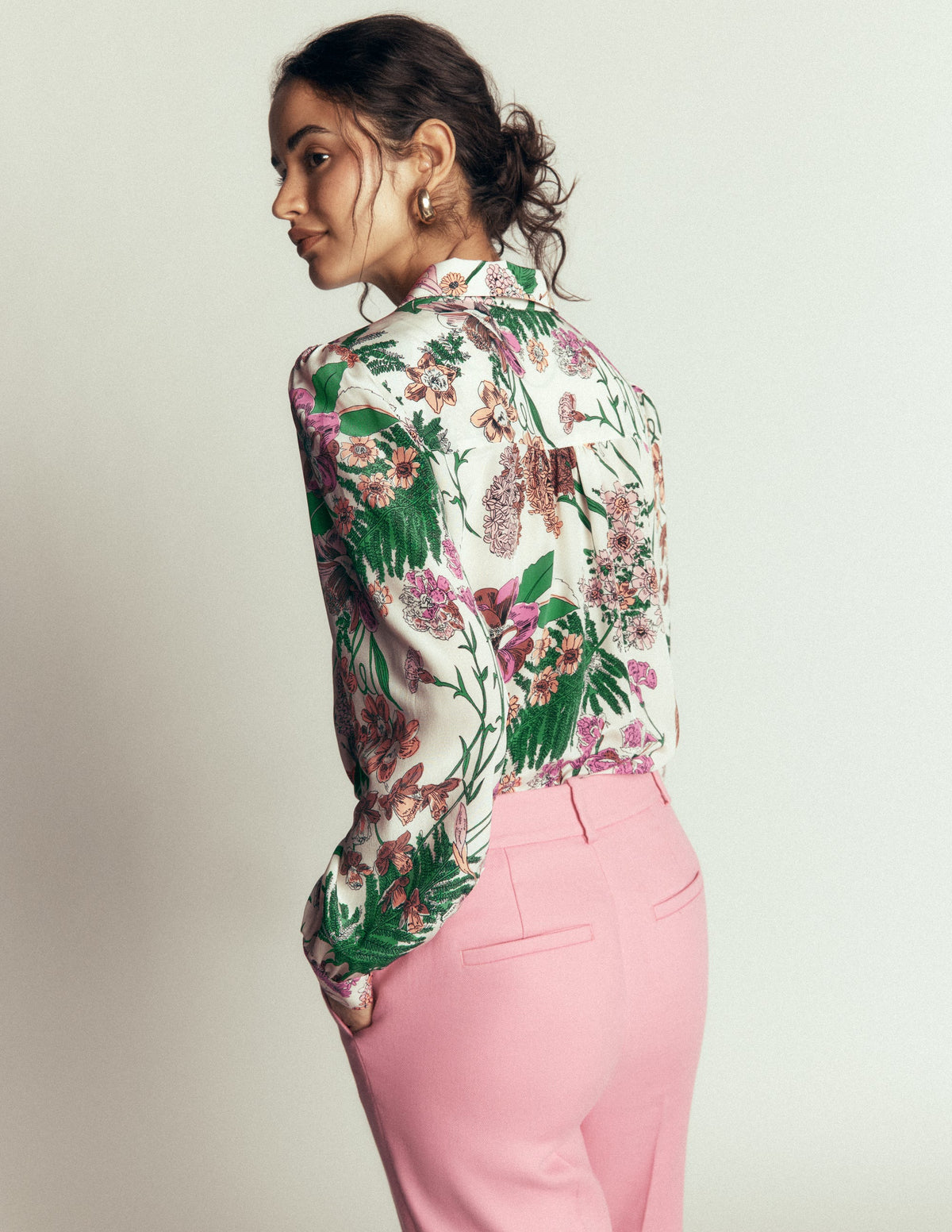 Sara Silk Shirt-Ivory, Whimsical Flora-5