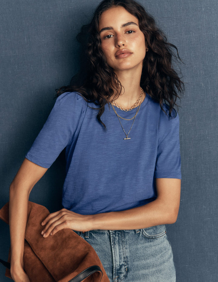 T-shirt Sophie à manches bouffantes-Bleu denim