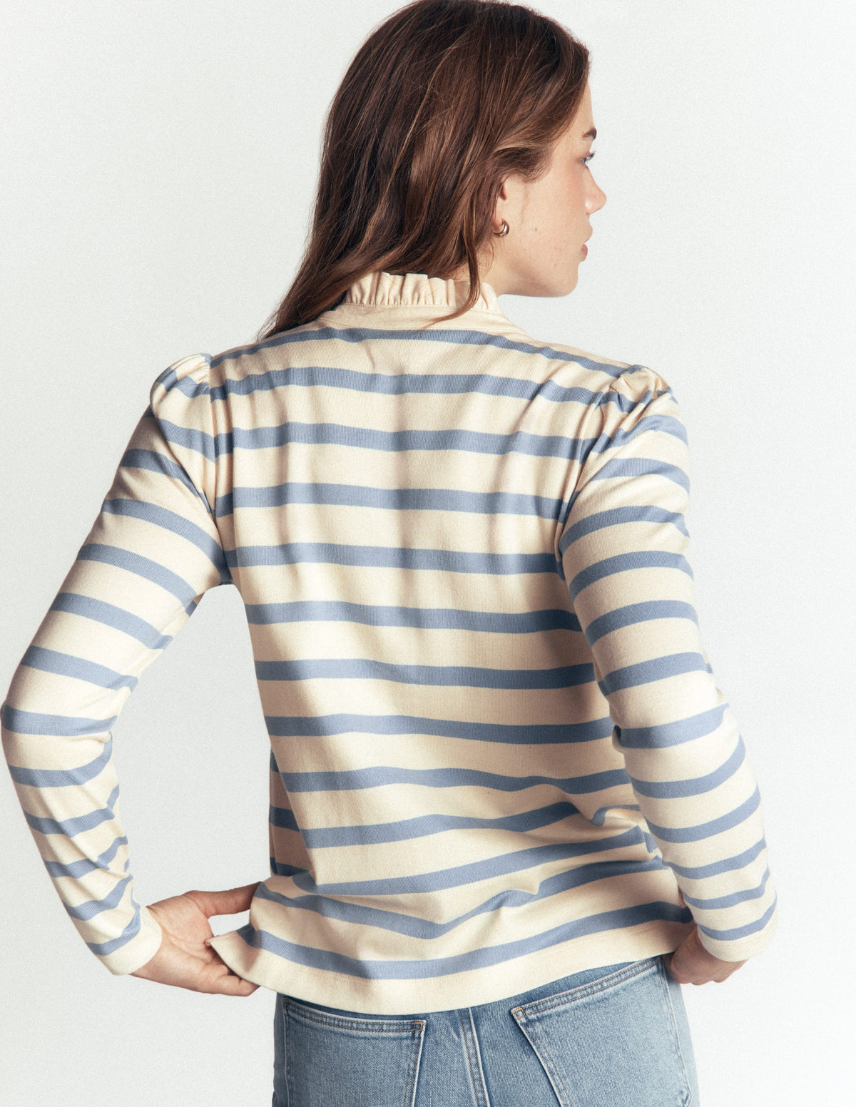 Matrosenoberteil mit Rüschenkragen-Naturweiß und Verblasster Denim Streifen - Image 3
