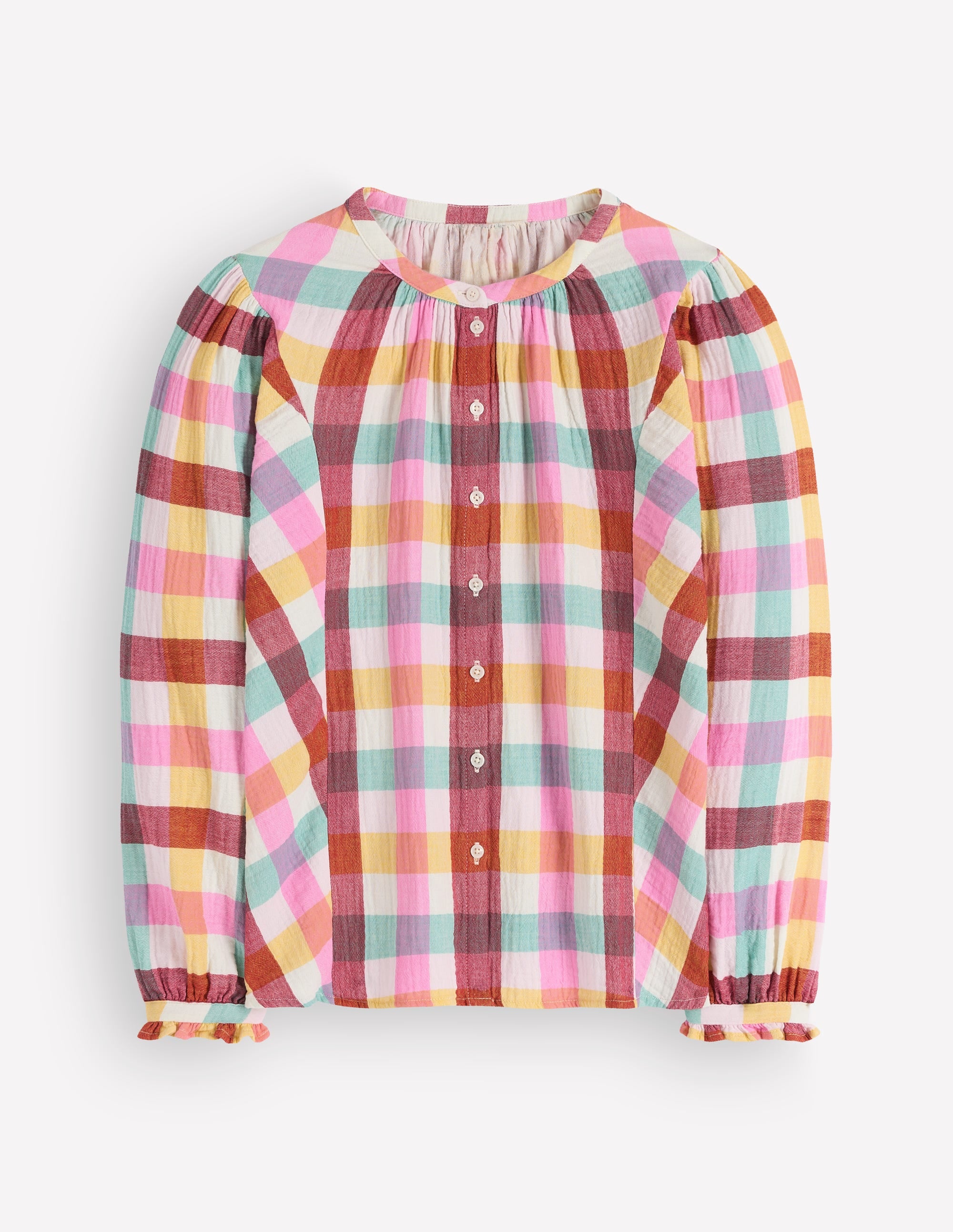 Top Camille double-étoffe-Vichy multi ivoire, rose, rouge - Image 7