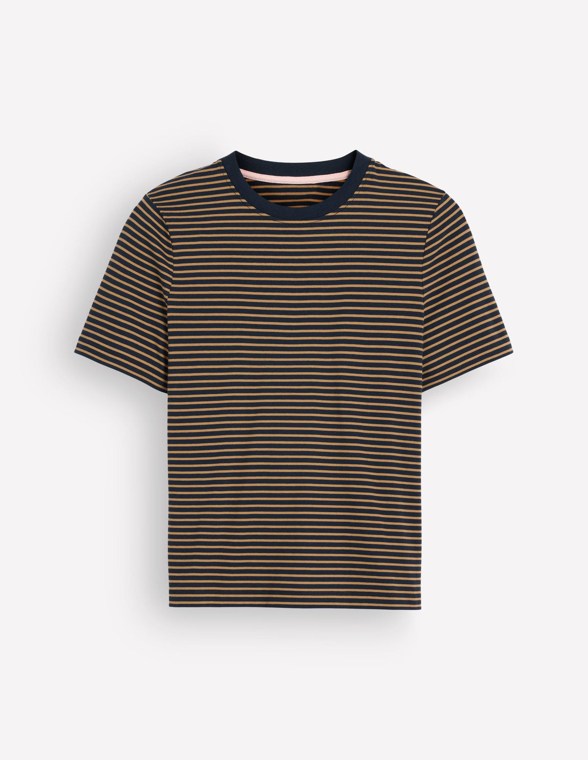 Baumwoll-T-Shirt mit Rundhalsausschnitt-Marineblau und Dijon Streifen-6