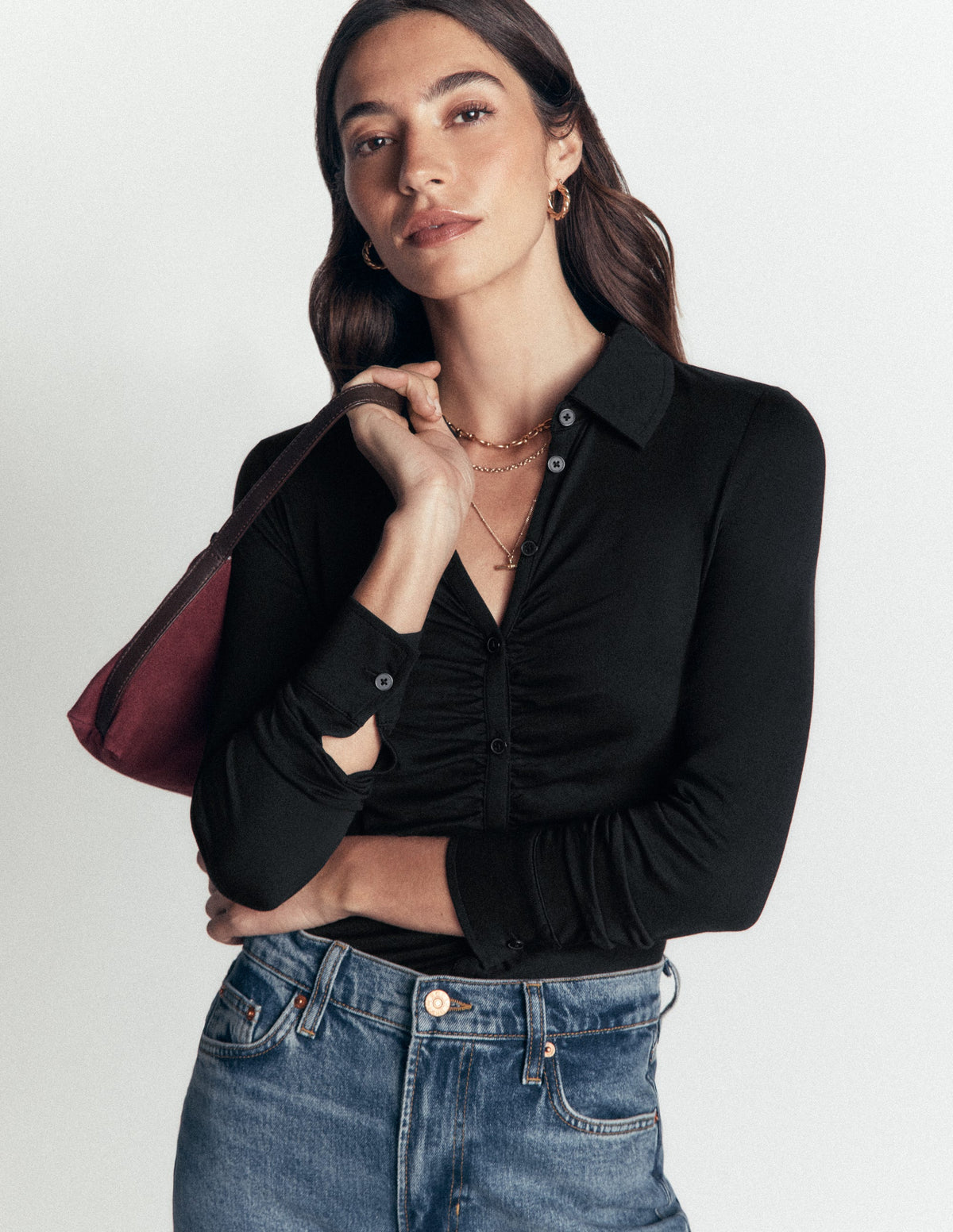Chemise froncée en jersey ultra-doux-Noir-5