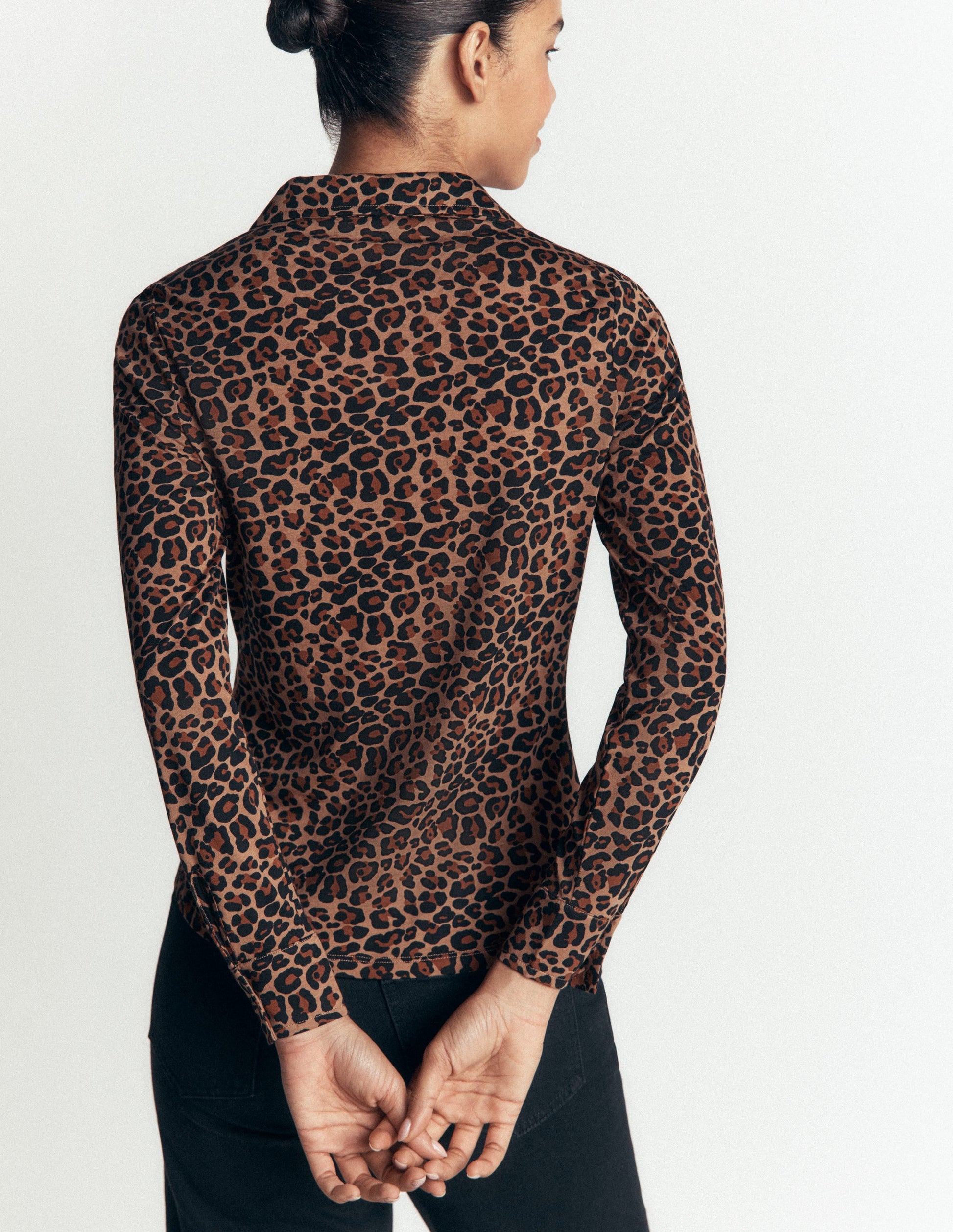 Superweiches, gerafftes Jerseyhemd-Camel, Leopardenmuster-3