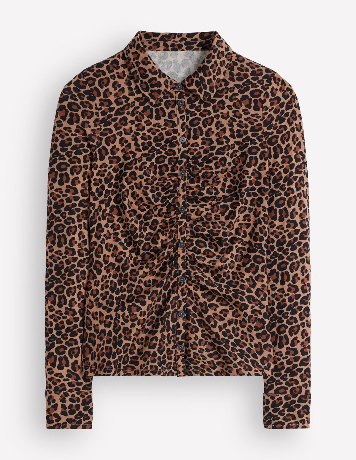 Superweiches, gerafftes Jerseyhemd-Camel, Leopardenmuster - Image 4