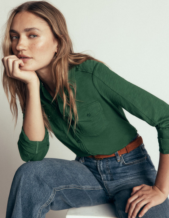 Chemise en jersey à coutures ornementales-Vert chasseur