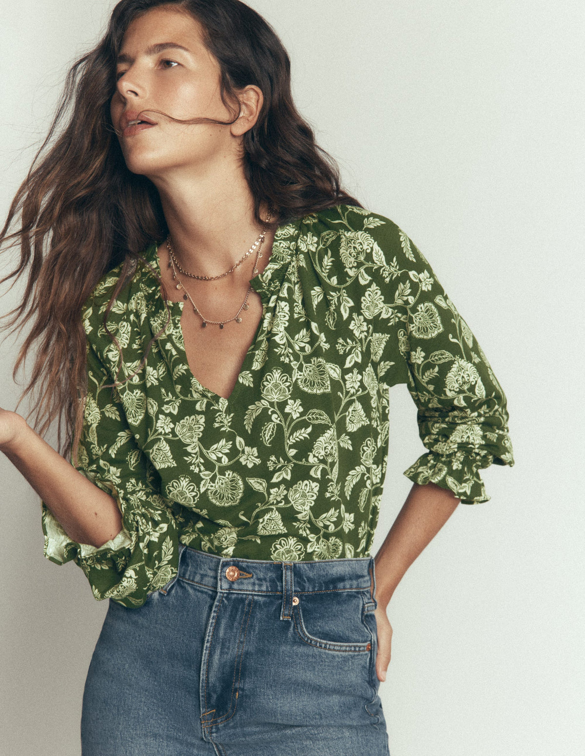 Pia Ruffle Detail Top-Chive Planted Meadows - Image 2