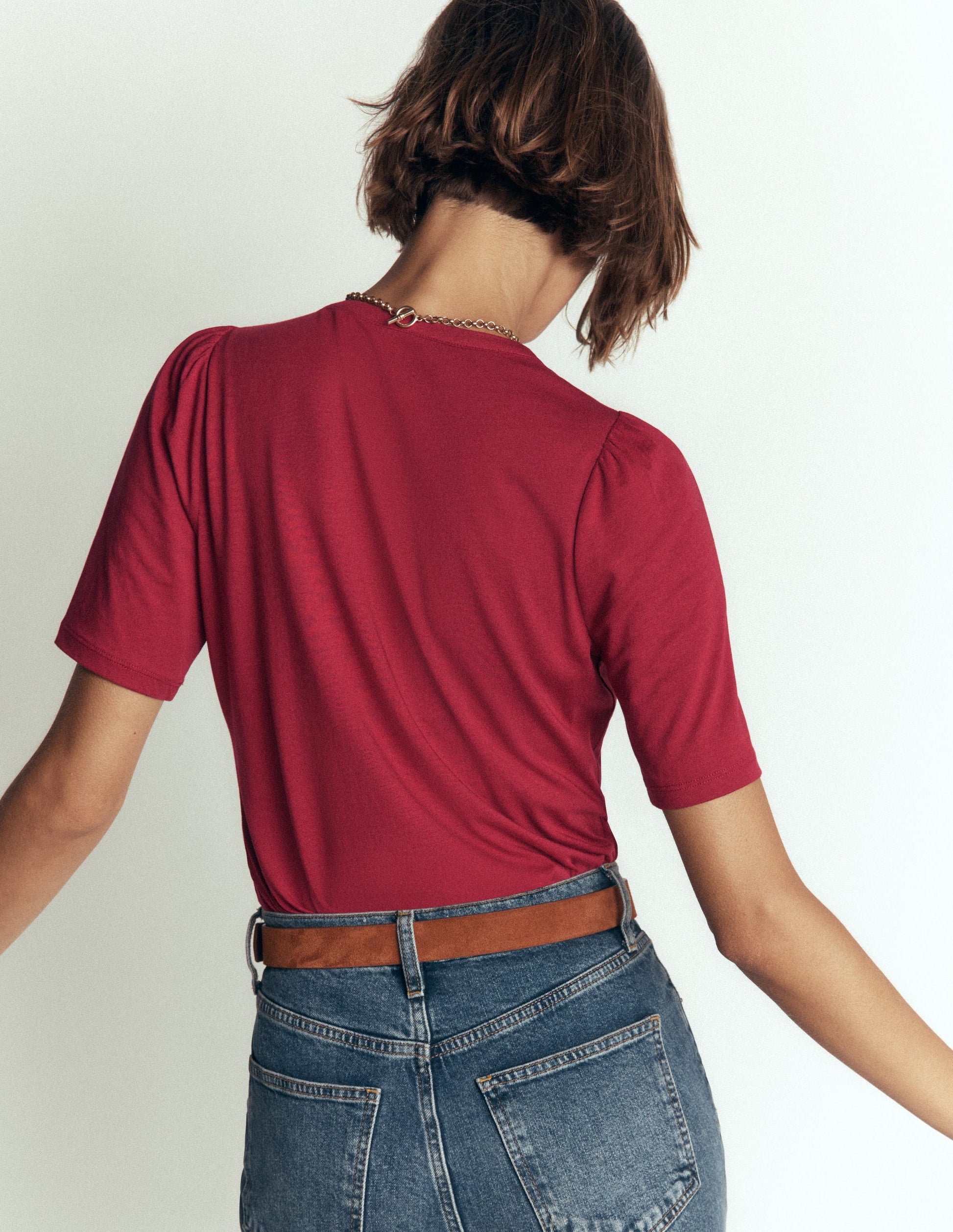 Chemise ultra-douce à manches courtes bouffantes-Terre rouge-3