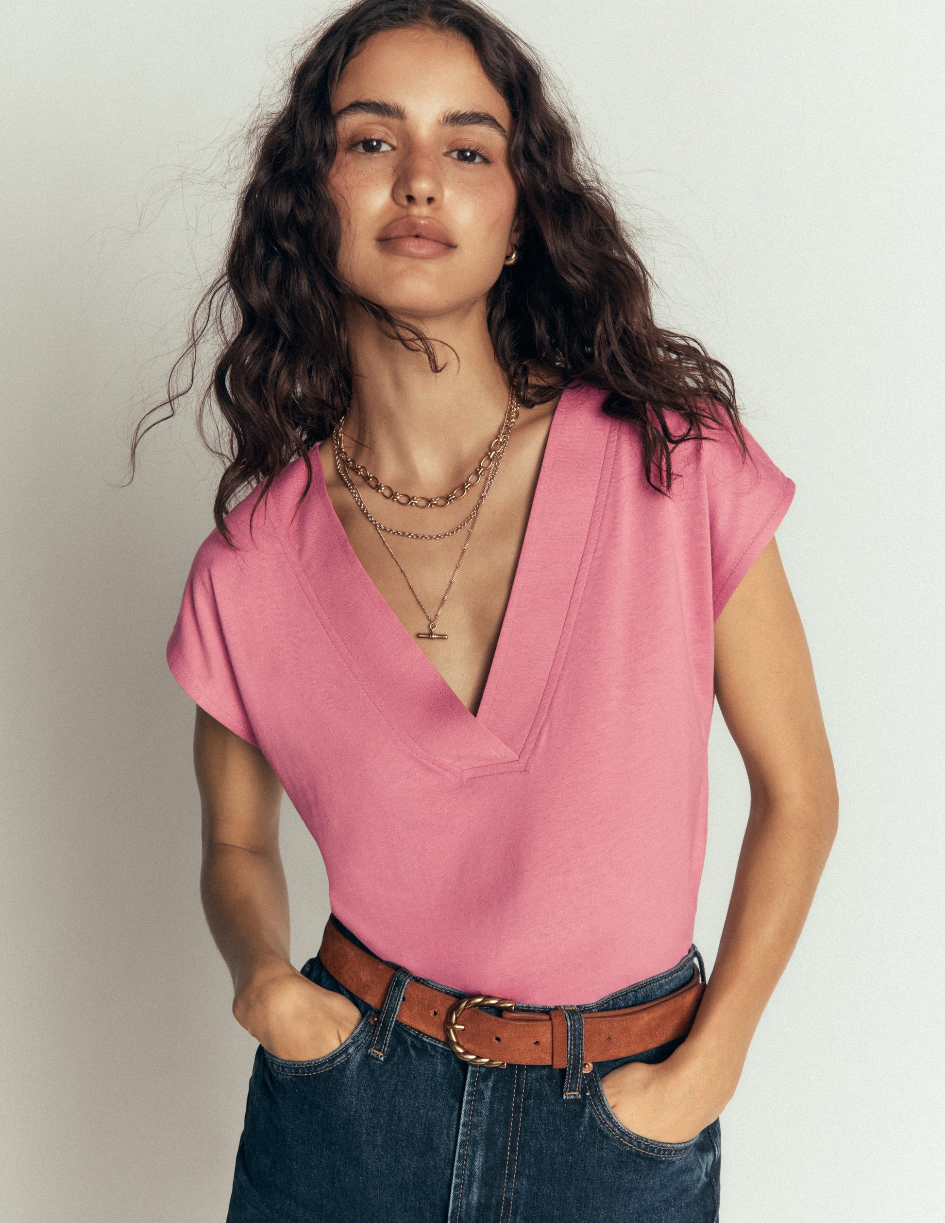 Superweiches T-Shirt mit V-Ausschnitt-Rosa Heide-1