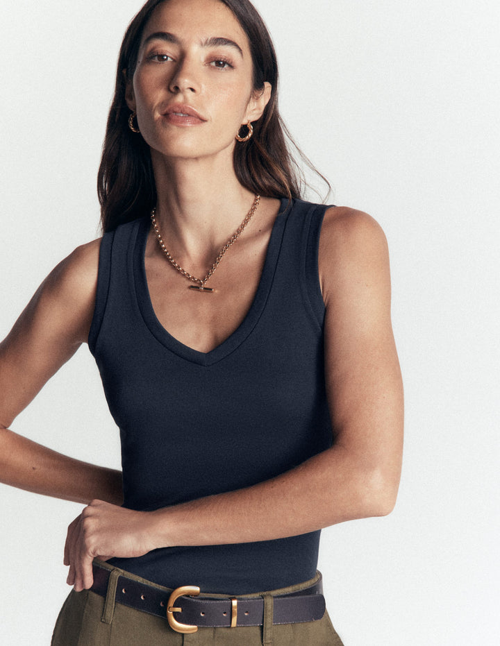 Annie Basic-Top mit V-Ausschnitt-Marineblau