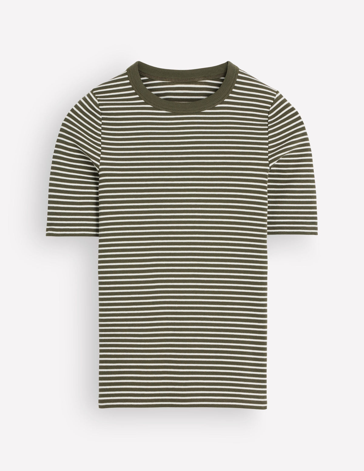 Geripptes Baumwoll-T-Shirt-Dunkles Olivgrün und Naturweiß Streifen - Image 7