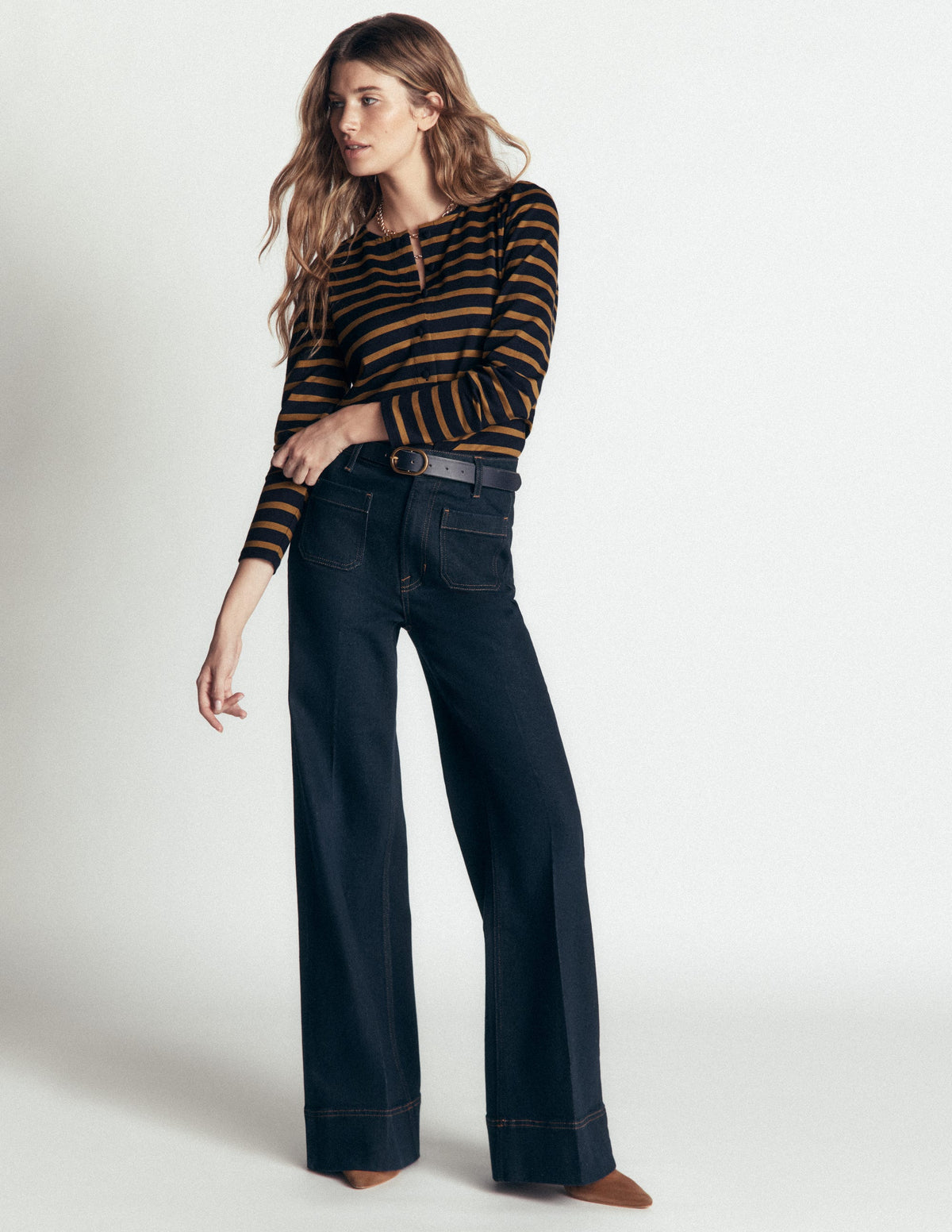 Iris Puff Sleeve Mariner-Navy, Dijon Stripe - Image 1