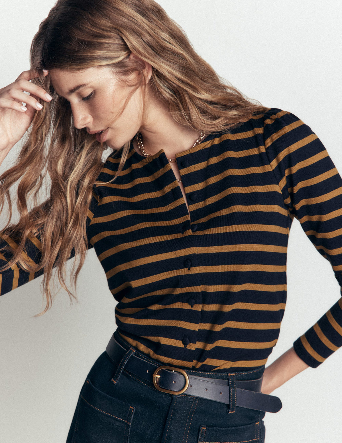 Iris Puff Sleeve Mariner-Navy, Dijon Stripe-4