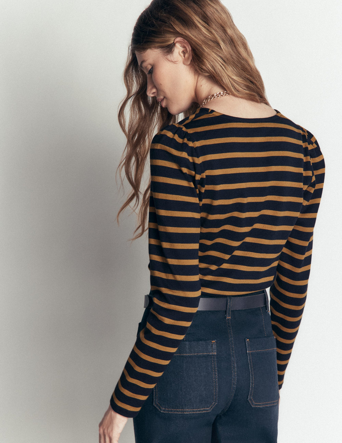 Iris Puff Sleeve Mariner-Navy, Dijon Stripe-5