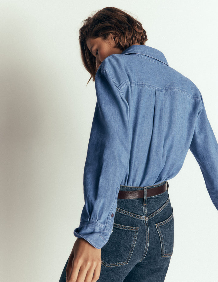 Chemise Sienna courte en jean-Denim clair authentique