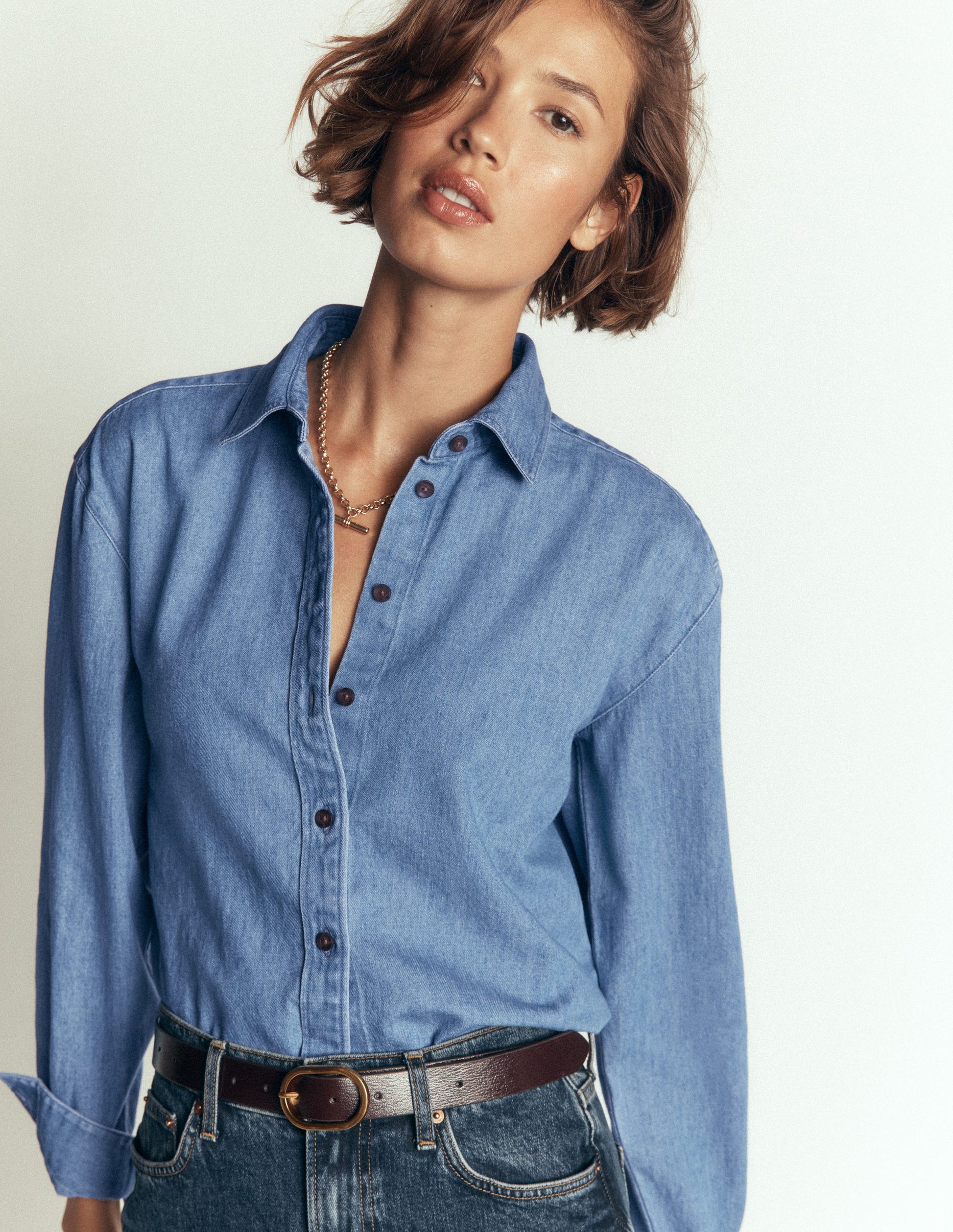 Sienna Verkürztes Jeanshemd-Hell Authentisch Denim-2