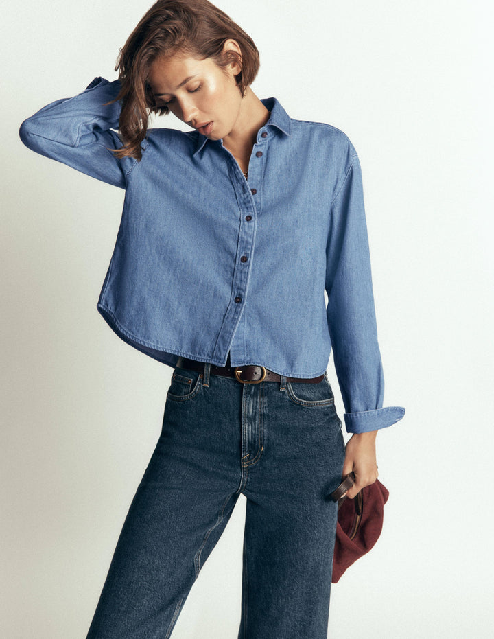 Sienna Verkürztes Jeanshemd-Hell Authentisch Denim