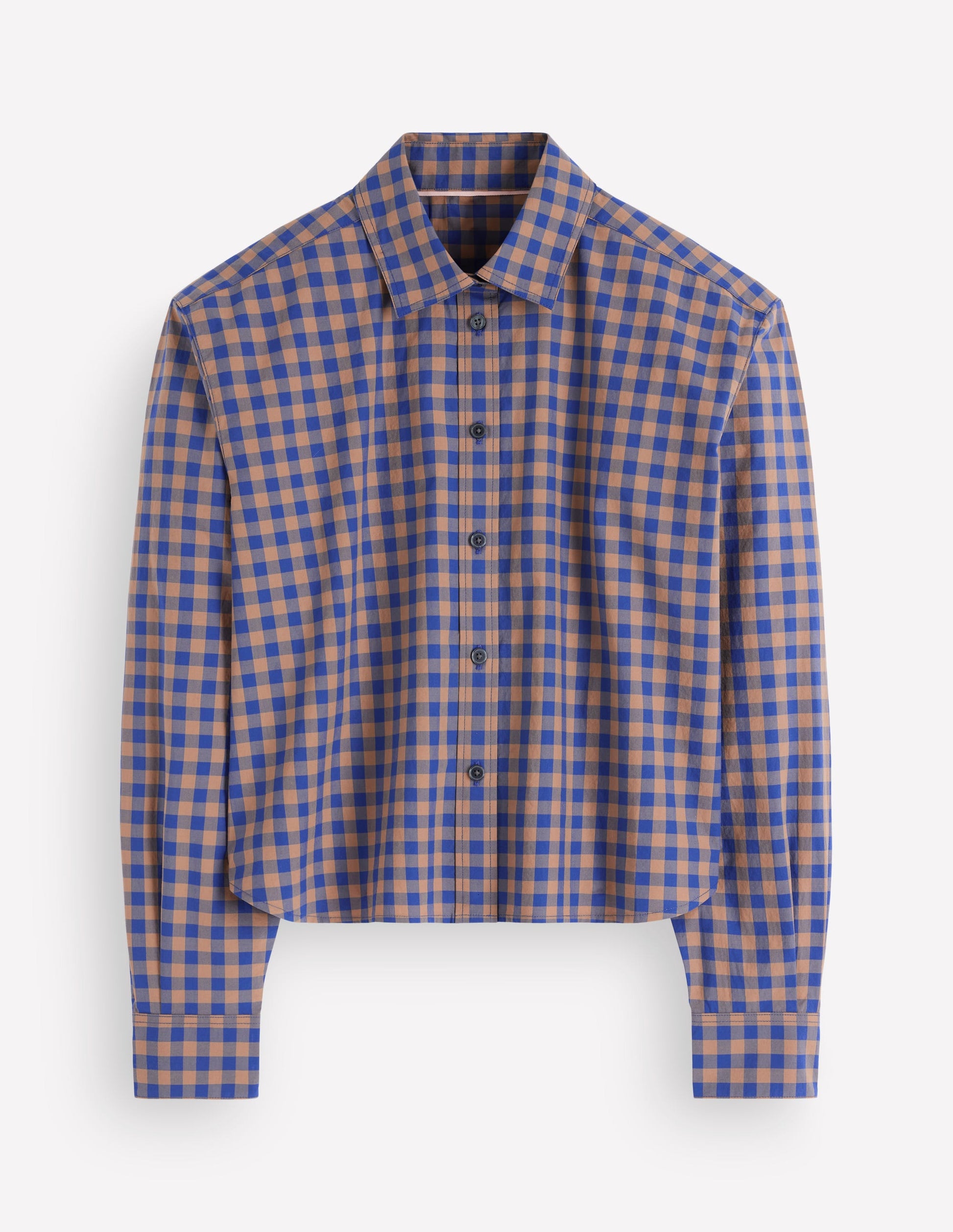 Sienna Verkürztes Baumwollhemd-Camel, Blau Vichykaro-6