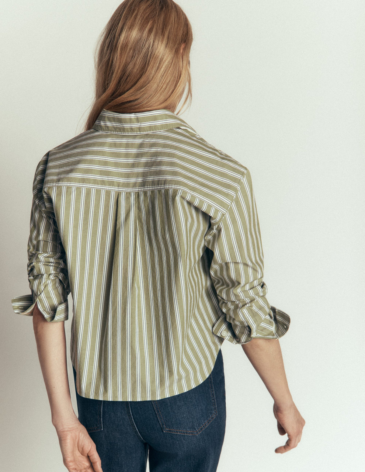 Chemise courte Sienna en coton-Rayé tramway bleu marine, vert olive-2