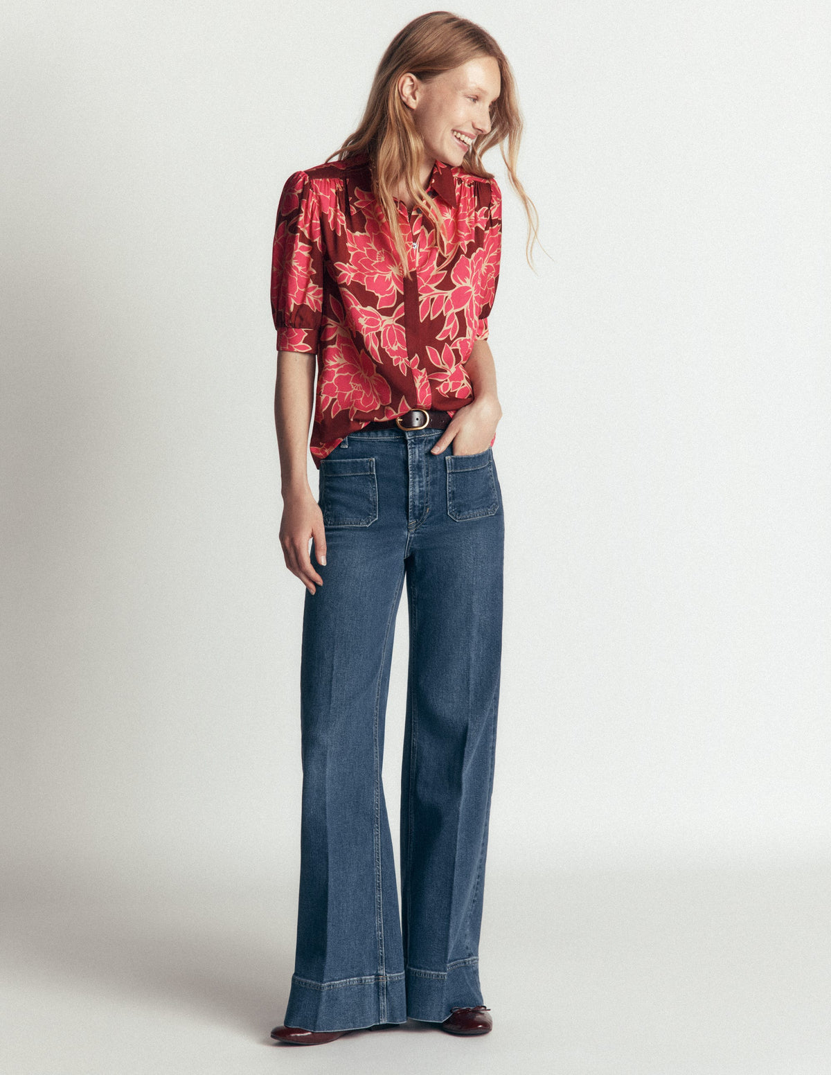 Top Penelope en viscose-Rouge fard vif, motif Enchanted Peony - Image 5