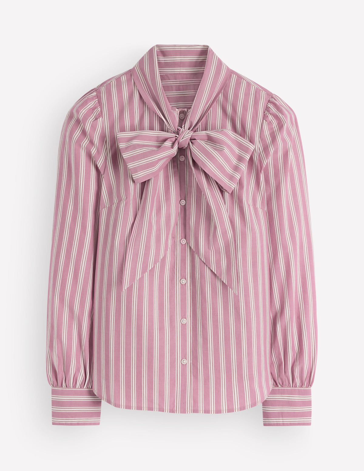 Clara Tie Neck Shirt-Pink, Maroon Tram Stripe-9