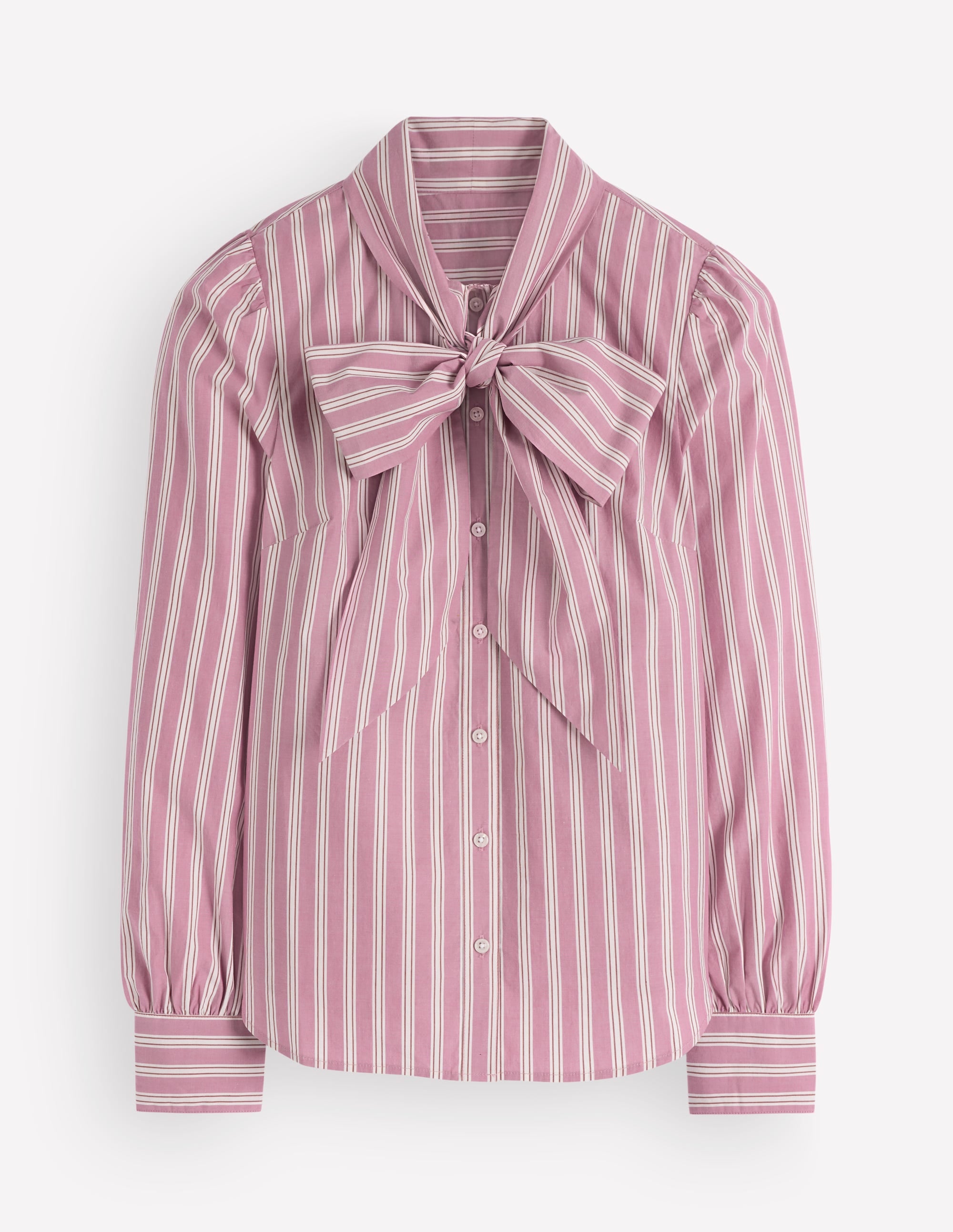 Clara Tie Neck Shirt-Pink, Maroon Tram Stripe - Image 8