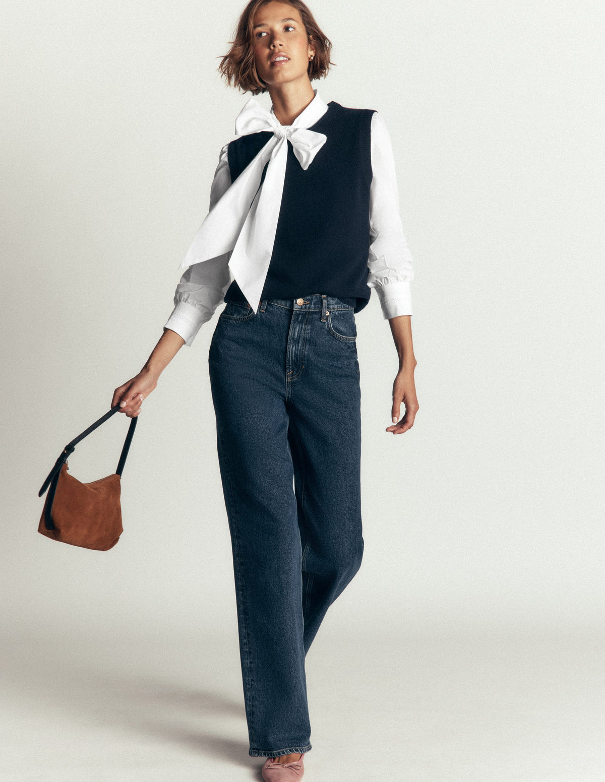 Clara Tie Neck Shirt-White Trim Detail - Image 8