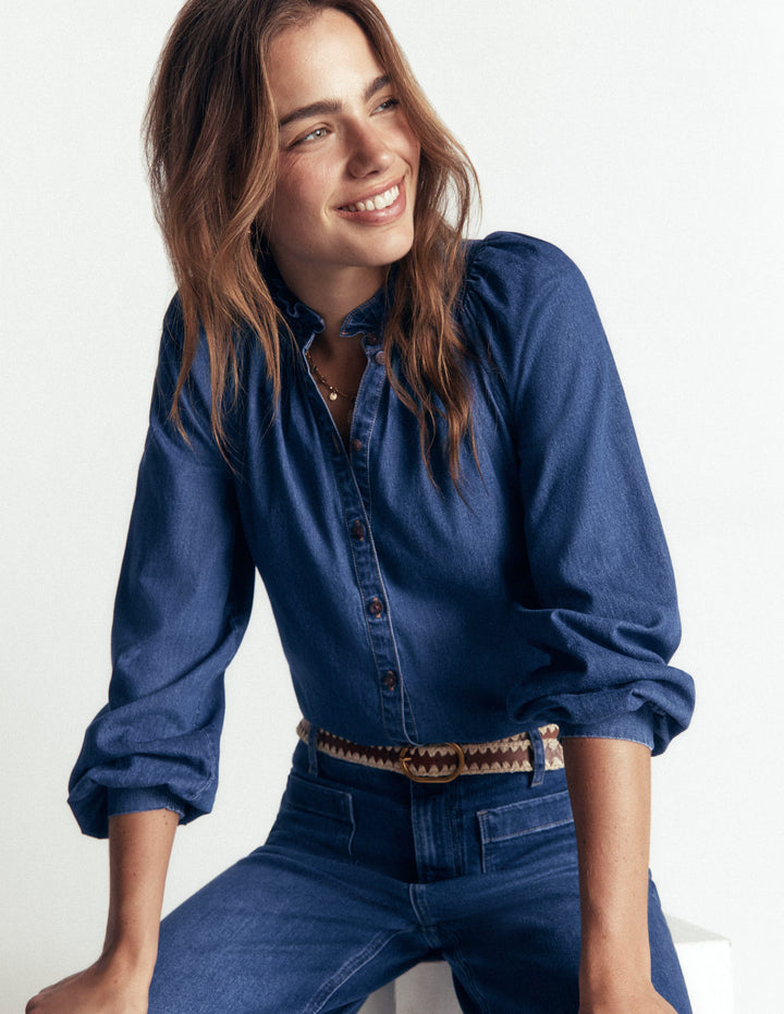 Erica Denim-Oberteil mit Rüschen-Medium Vintage