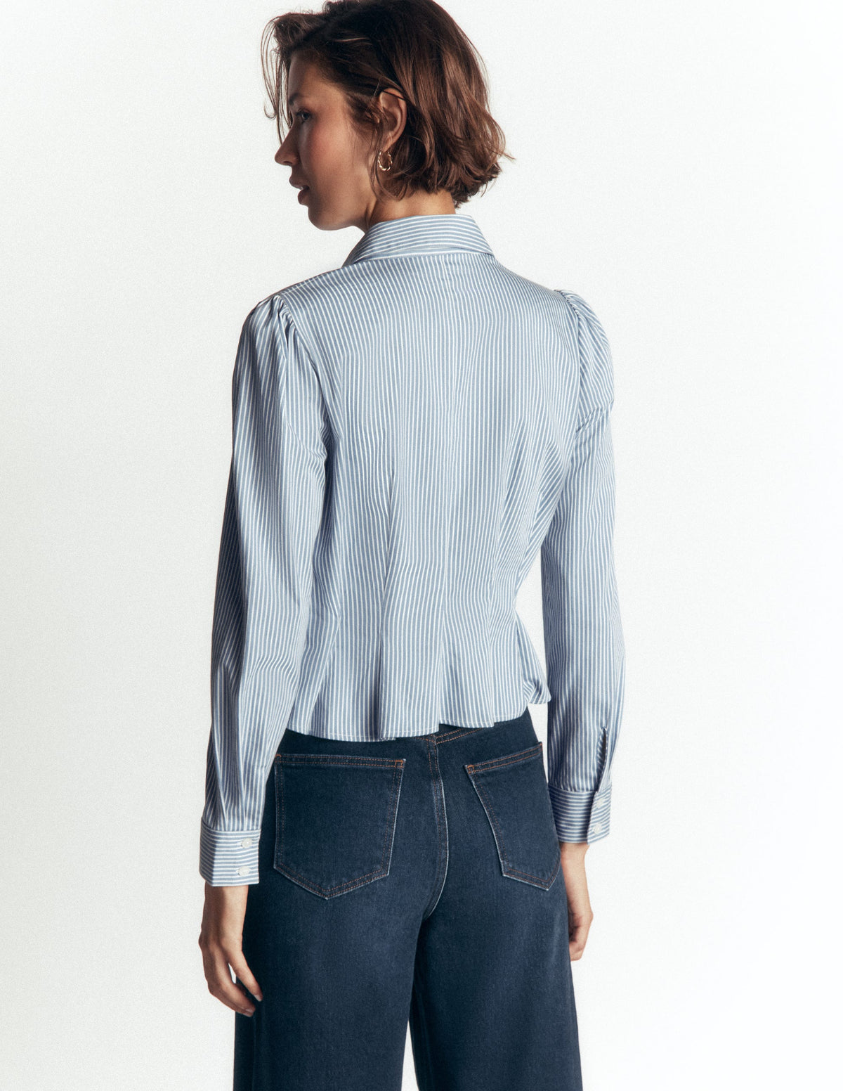 Julia Baumwollhemd mit Abnähern-Sanftes Blau, Naturweiß Streifen - Image 3