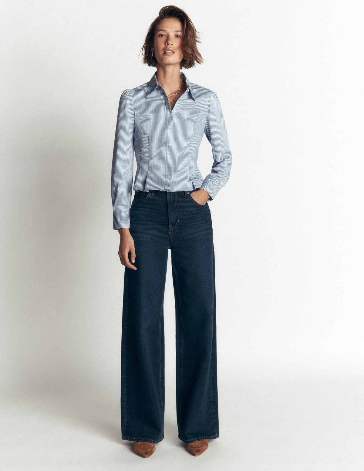 Julia Baumwollhemd mit Abnähern-Sanftes Blau, Naturweiß Streifen-4