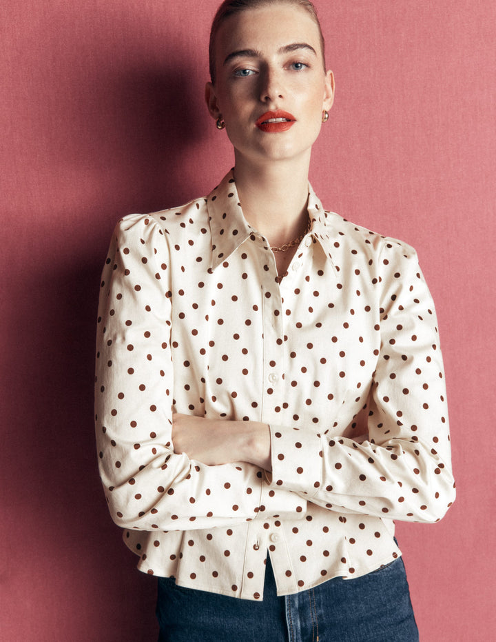 Chemise Julia en coton à pinces-Ivoire, pois Boden