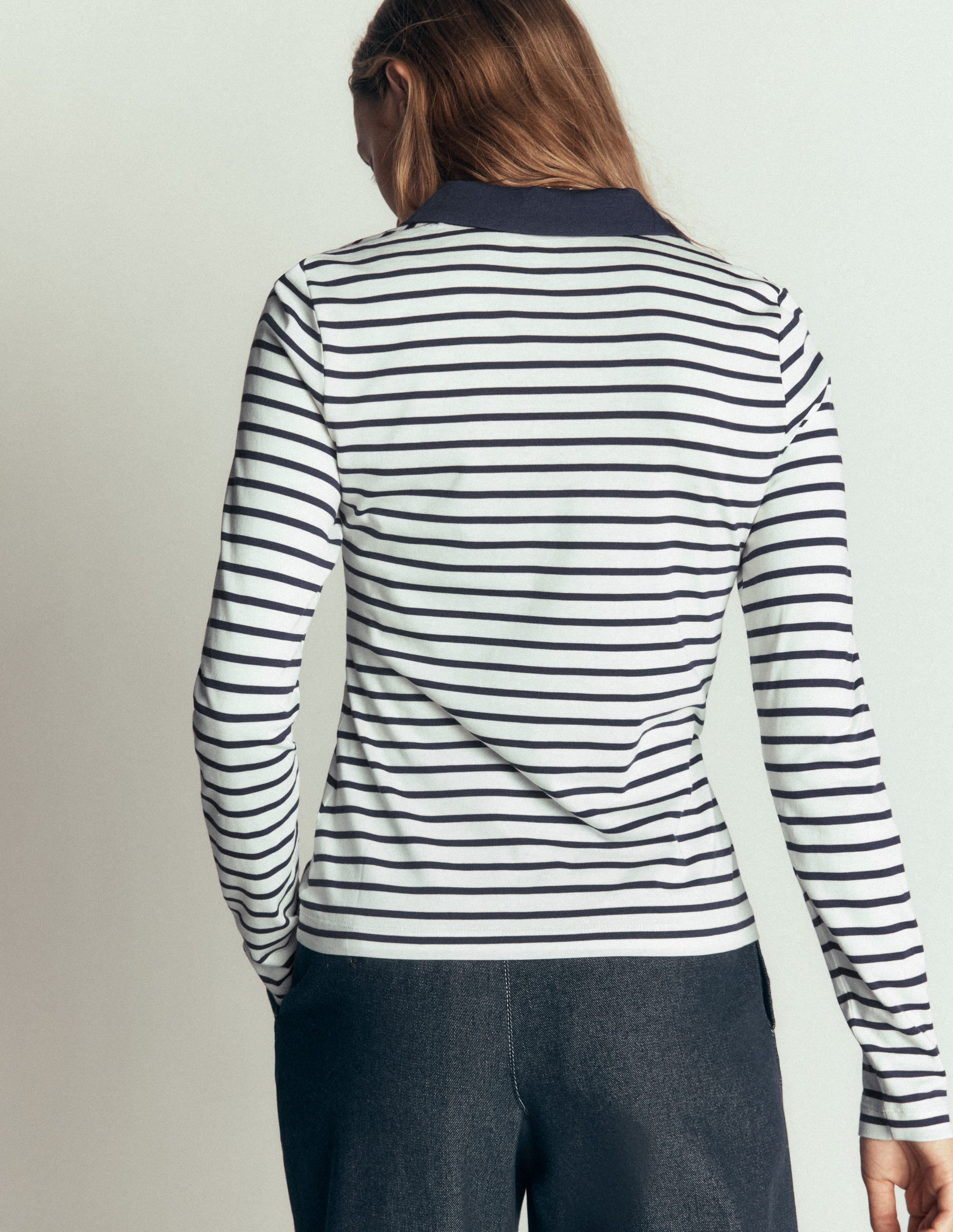 Supersoft Open Collar Shirt-Ivory/ Navy Stripe - Image 2
