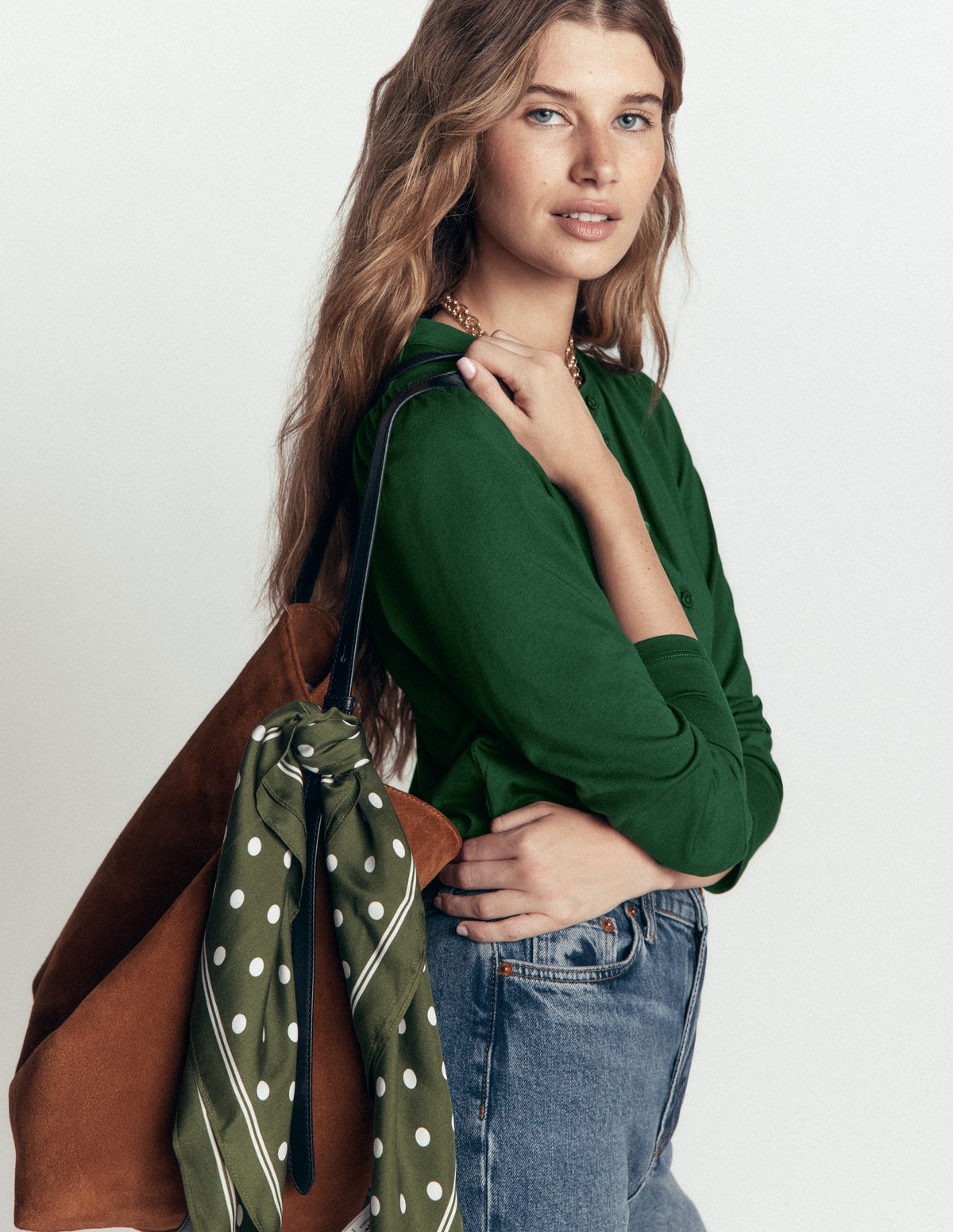 Chemise ultra-douce à manches bouffantes-Vert chasseur - Image 2