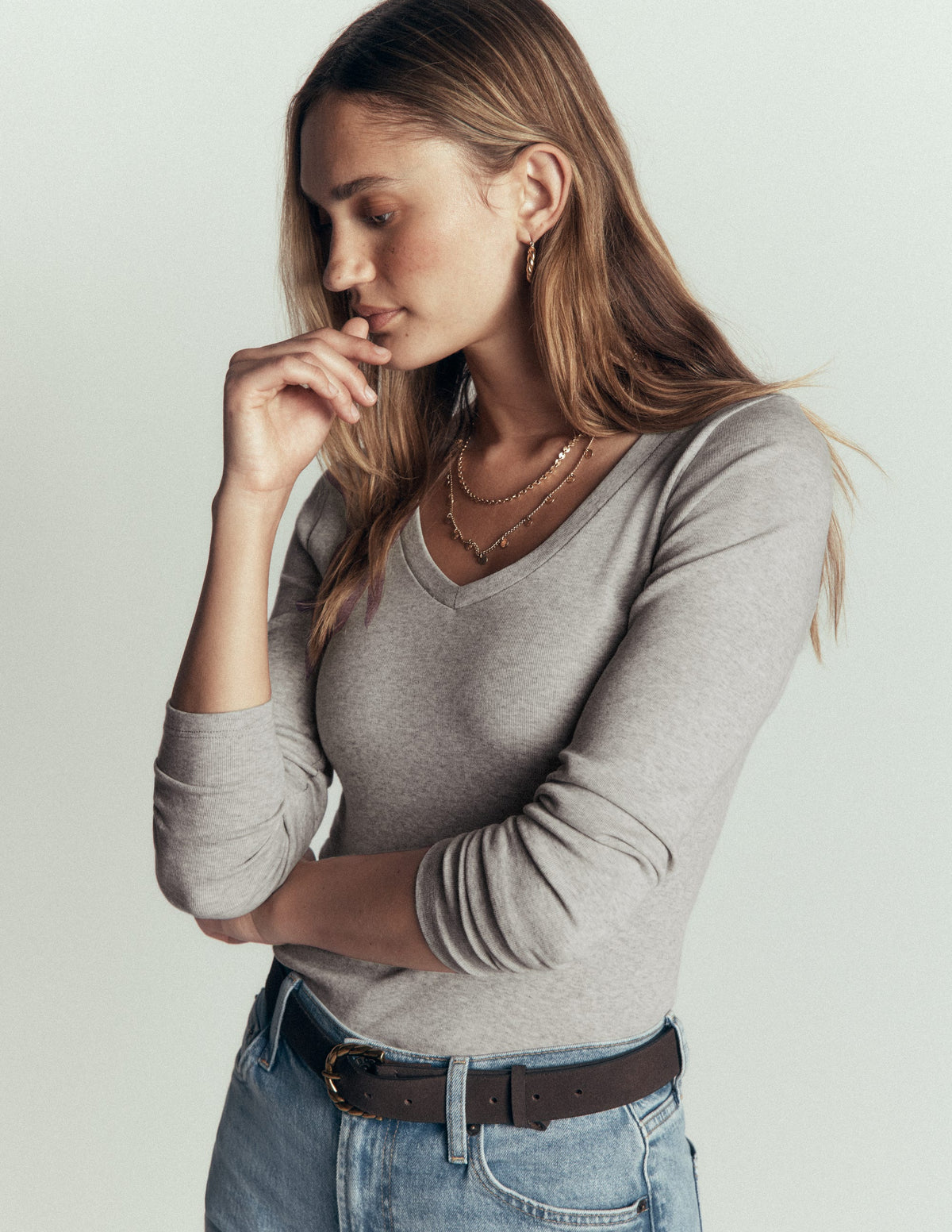 Top essentiel Annie à col V-Gris chiné-4