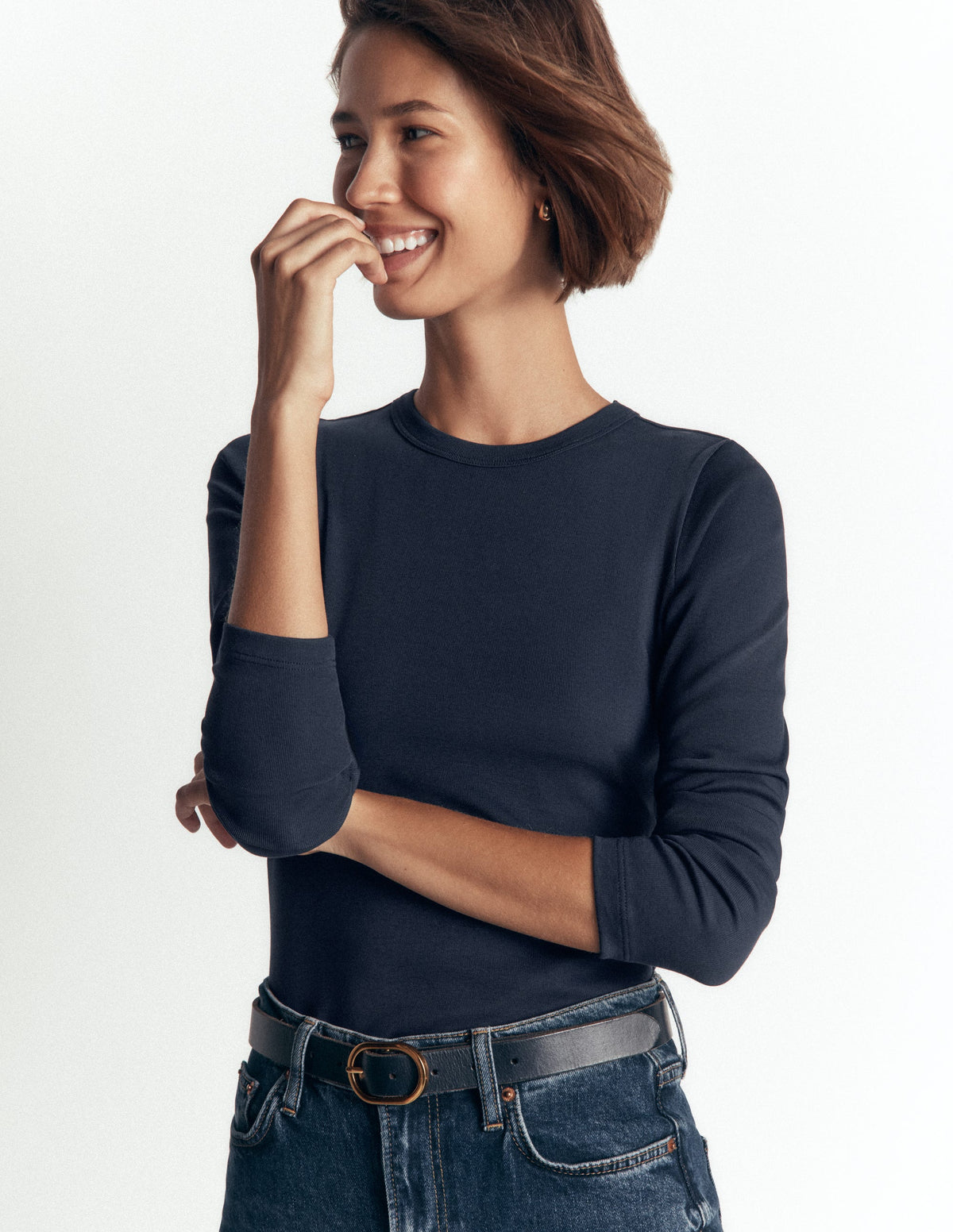Annie Basic-Oberteil mit Rundhalsausschnitt-Marineblau-1