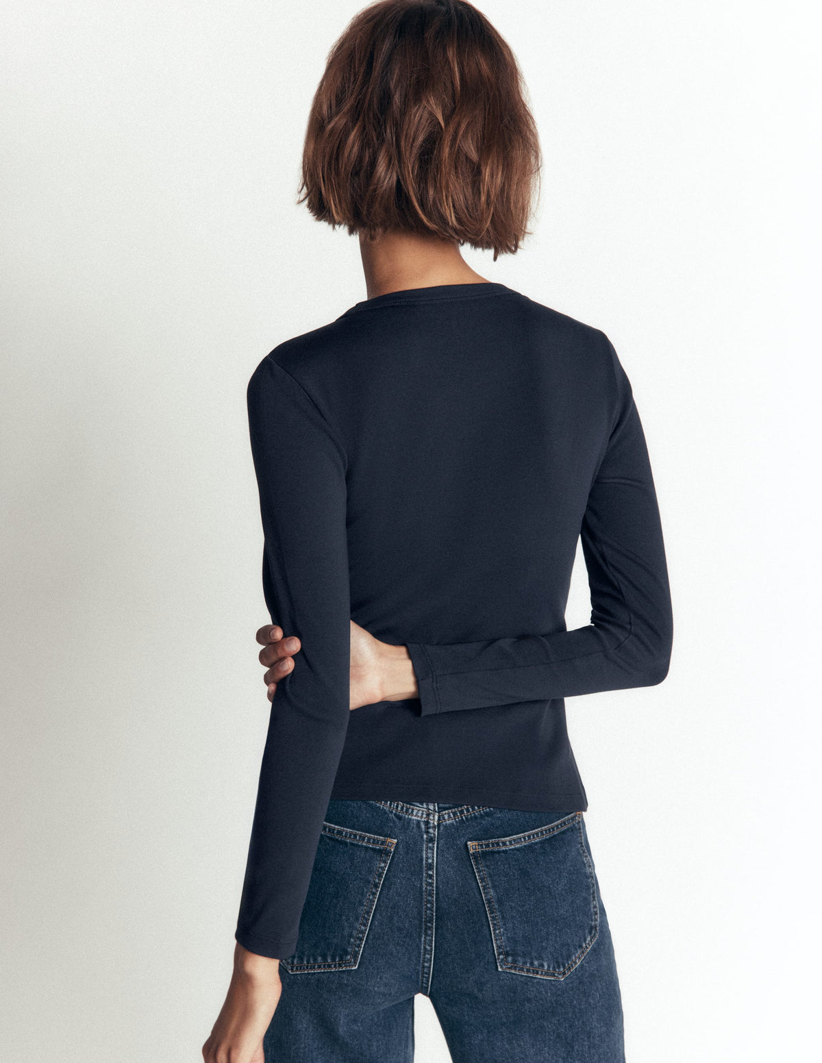 Annie Basic-Oberteil mit Rundhalsausschnitt-Marineblau-3